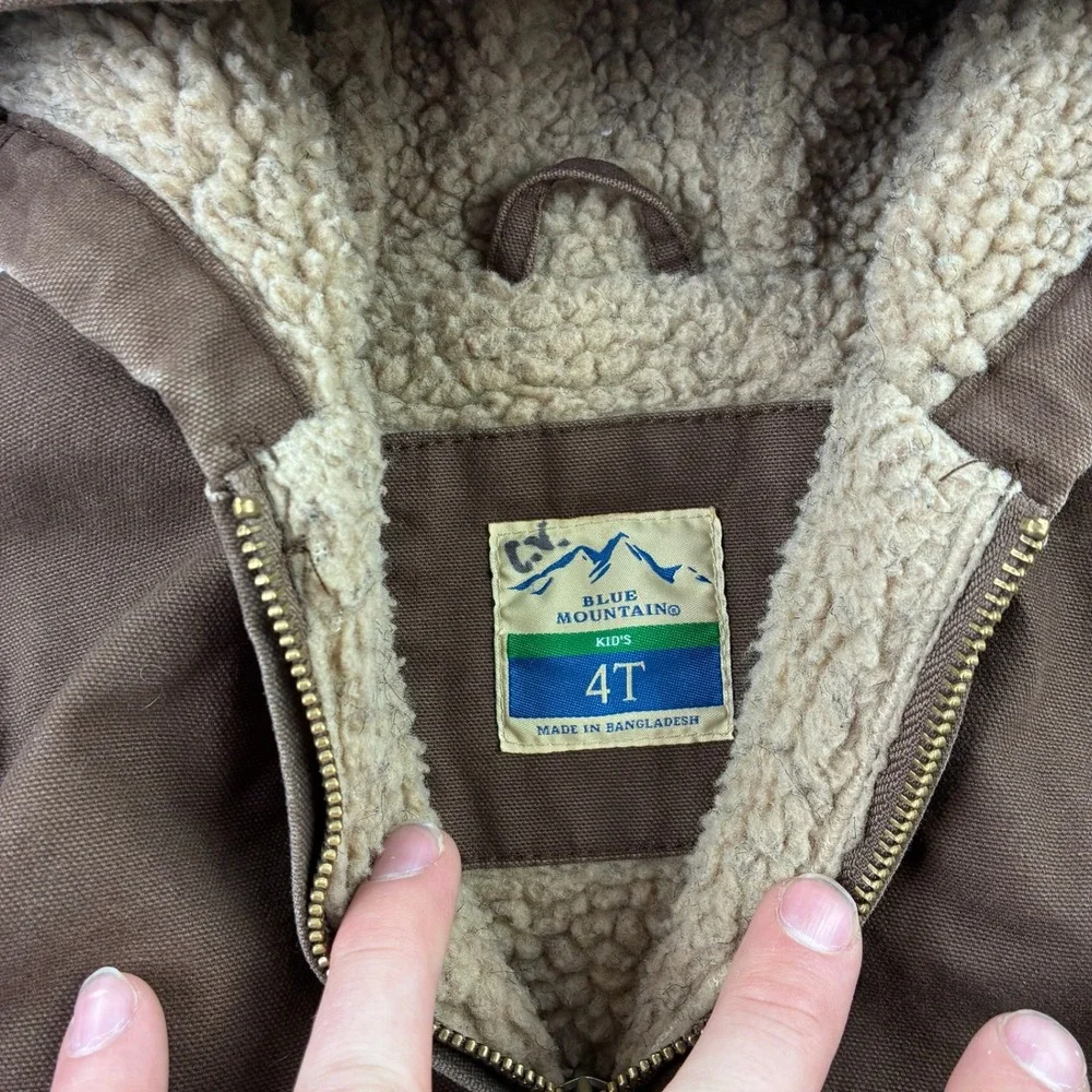 Blue Mountain Hooded Jacket Kids Toddler 4t Brown Heavy Canvas Zip Insulated